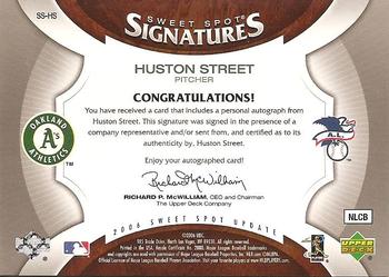 2006 Upper Deck Sweet Spot Update - Veteran Signatures Red Stitch Blue Ink #SS-HS Huston Street Back