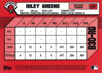 2019 Bowman Draft - 1989 Bowman 30th Anniversary #B30-RG Riley Greene Back