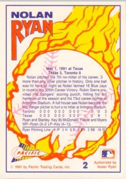 1991 Pacific Nolan Ryan Texas Express I - 7th No Hitter Silver Holofoil #2 Nolan Ryan Back