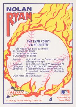 1991 Pacific Nolan Ryan Texas Express I - 7th No Hitter Silver Holofoil #4 Nolan Ryan Back