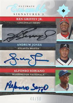 2006 Upper Deck Ultimate Collection - Ensemble Signatures Triple #UES3-JGS Ken Griffey Jr. / Andruw Jones / Alfonso Soriano Front