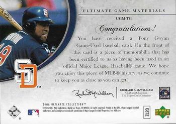 2006 Upper Deck Ultimate Collection - Game Materials #UGM-TG Tony Gwynn Back