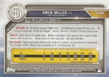 2019 Topps Bowman Holiday #TH-OM Owen Miller Back
