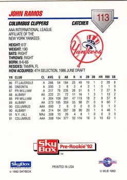 1992 SkyBox Team Sets AAA #113 John Ramos Back