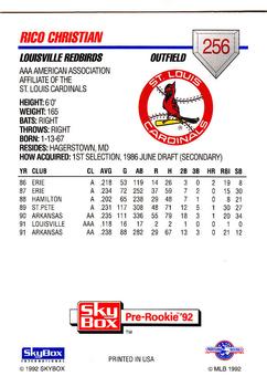 1992 SkyBox Team Sets AAA #256 Rico Christian Back