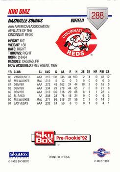 1992 SkyBox Team Sets AAA #288 Kiki Diaz Back