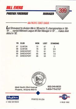 1992 SkyBox Team Sets AAA #399 Bill Evers Back