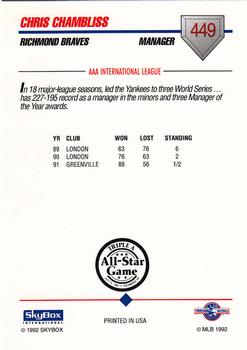 1992 SkyBox Team Sets AAA #449 Chris Chambliss Back