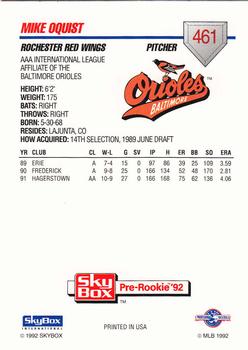 1992 SkyBox Team Sets AAA #461 Mike Oquist Back