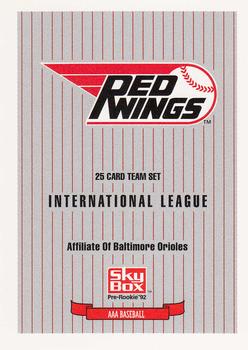 1992 SkyBox Team Sets AAA #NNO Rochester Red Wings Checklist Front