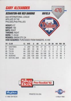 1992 SkyBox Team Sets AAA #476 Gary Alexander Back