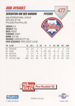 1992 SkyBox Team Sets AAA #477 Bob Ayrault Back