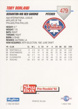 1992 SkyBox Team Sets AAA #479 Toby Borland Back