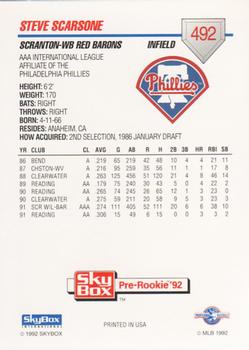 1992 SkyBox Team Sets AAA #492 Steve Scarsone Back