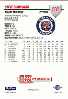 1992 SkyBox Team Sets AAA #582 Steve Cummings Back