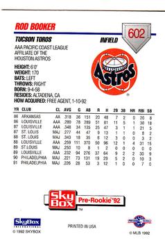 1992 SkyBox Team Sets AAA #602 Rod Booker Back