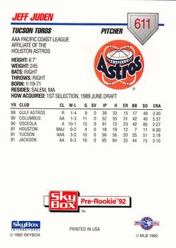 1992 SkyBox Team Sets AAA #611 Jeff Juden Back
