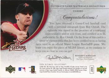 2006 Upper Deck Ultimate Collection - Game Materials Signatures #UGM-RO Roy Oswalt Back