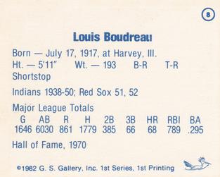 1982 G.S. Gallery All-Time Greats #8 Lou Boudreau Back