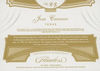 2019 Panini Flawless - Signature Patches Emerald #SP-JC Jose Canseco Back