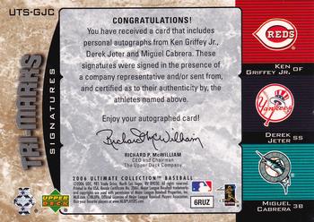 2006 Upper Deck Ultimate Collection - Tri-Marks Signatures #UTS-GJC Ken Griffey Jr. / Derek Jeter / Miguel Cabrera Back