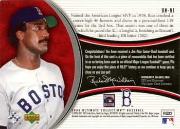 2006 Upper Deck Ultimate Collection - Ultimate Numbers Patches #UN-RI Jim Rice Back