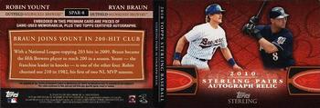 2010 Topps Sterling - Pairs Relic Autographs #SPAR-8 Robin Yount / Ryan Braun Back