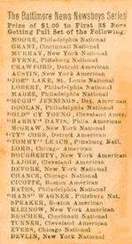 1911 Baltimore News Newsboys Series (M131) #NNO Sam Crawford Back