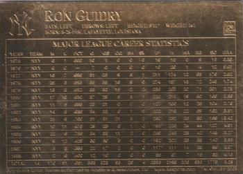 2003 Danbury Mint 22 kt Gold Yankees Greats #NNO Ron Guidry Back