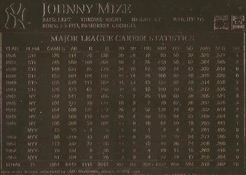 2003 Danbury Mint 22 kt Gold Yankees Greats #NNO Johnny Mize Back