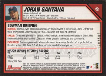 2007 Bowman - Blue #35 Johan Santana Back