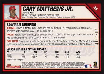 2007 Bowman - Blue #39 Gary Matthews Jr. Back