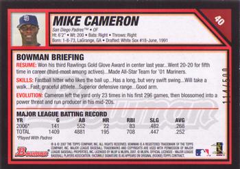 2007 Bowman - Blue #40 Mike Cameron Back