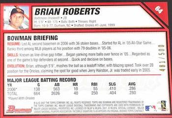 2007 Bowman - Blue #64 Brian Roberts Back