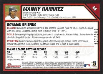 2007 Bowman - Blue #65 Manny Ramirez Back
