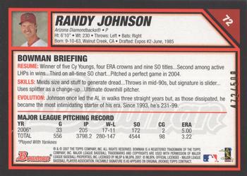 2007 Bowman - Blue #72 Randy Johnson Back