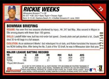2007 Bowman - Blue #73 Rickie Weeks Back