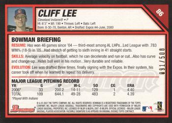 2007 Bowman - Blue #86 Cliff Lee Back