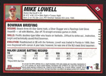 2007 Bowman - Blue #87 Mike Lowell Back