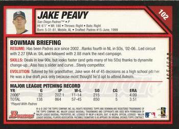 2007 Bowman - Blue #102 Jake Peavy Back