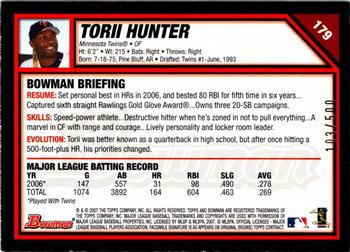 2007 Bowman - Blue #179 Torii Hunter Back