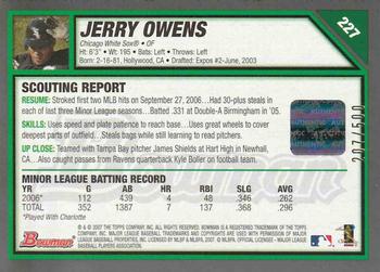 2007 Bowman - Blue #227 Jerry Owens Back