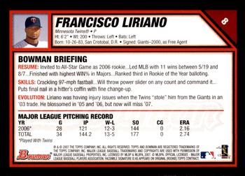 2007 Bowman - Gold #8 Francisco Liriano Back