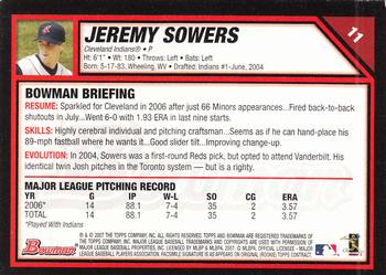 2007 Bowman - Gold #11 Jeremy Sowers Back