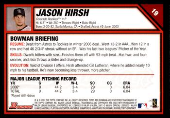 2007 Bowman - Gold #19 Jason Hirsh Back
