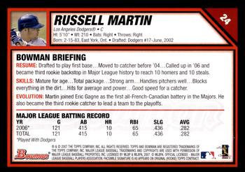 2007 Bowman - Gold #24 Russell Martin Back
