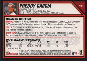 2007 Bowman - Gold #31 Freddy Garcia Back