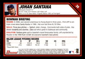 2007 Bowman - Gold #35 Johan Santana Back