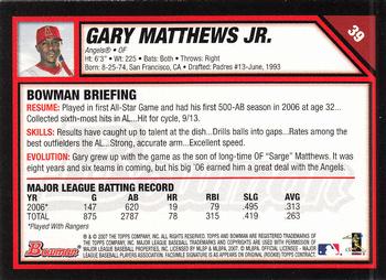 2007 Bowman - Gold #39 Gary Matthews Jr. Back