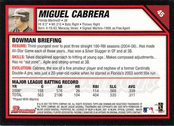 2007 Bowman - Gold #45 Miguel Cabrera Back